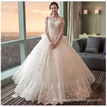 Alibaba Puffy Flower Appliqued Embroidery Bowknot Design Ball Gown Wedding Dress